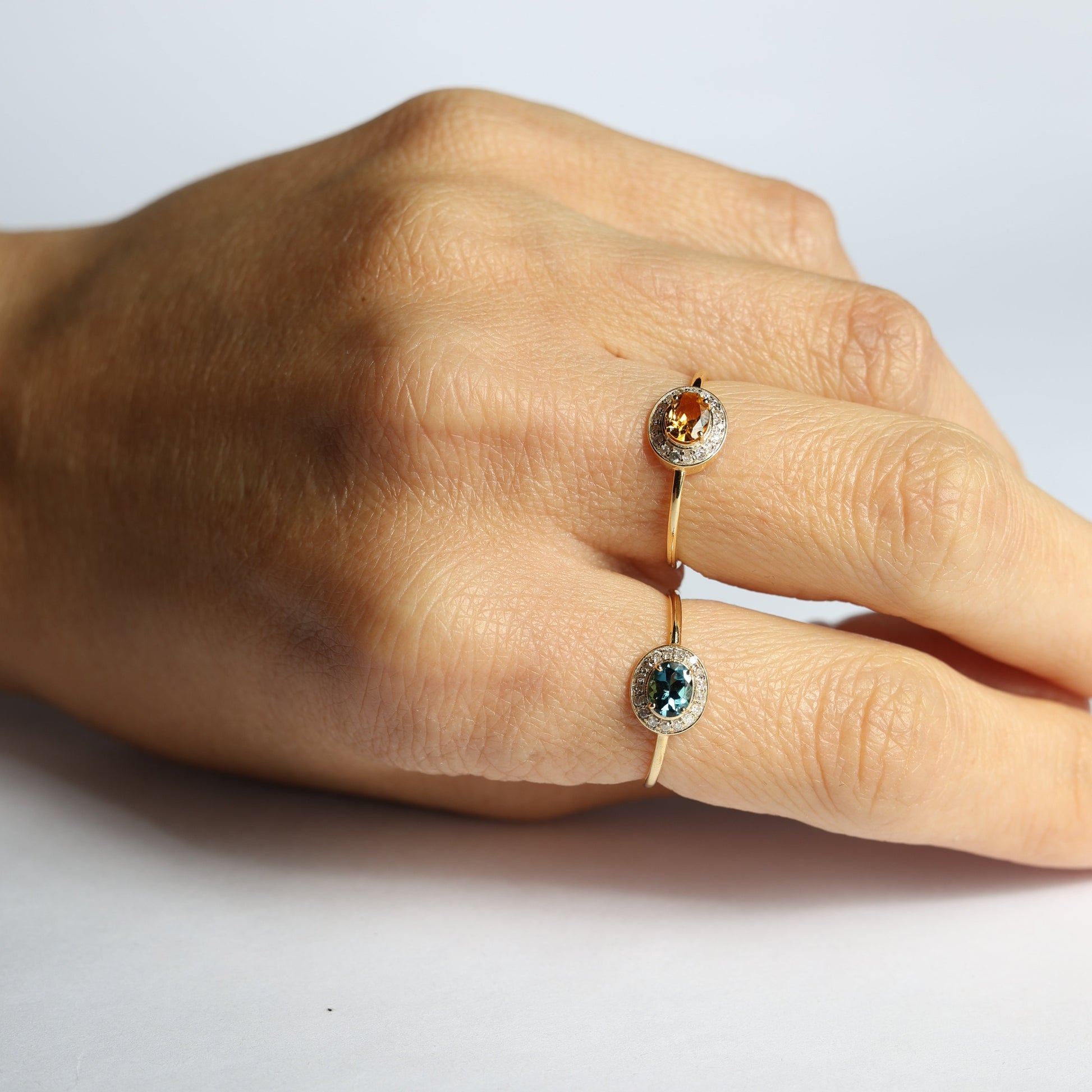 Tourmaline rings with diamonds