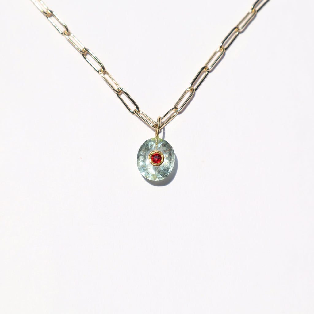 Aqua dot & red sapphire